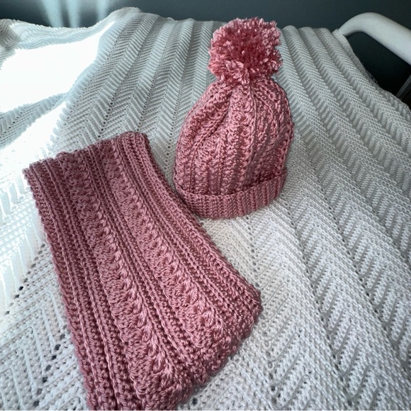 Handmade Crocheted Winter Beanie with Pom Pom and Matching Scarf Set - Picture 2 of 6